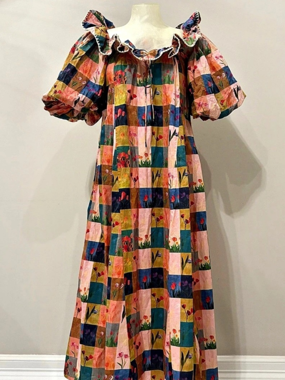 Zoco Floral Boho Patchwork Maxi Dress Size XS Cottagecore